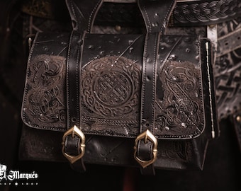 Black Leather Viking Belt Pouch: LARP Medieval Renaissance Bag
