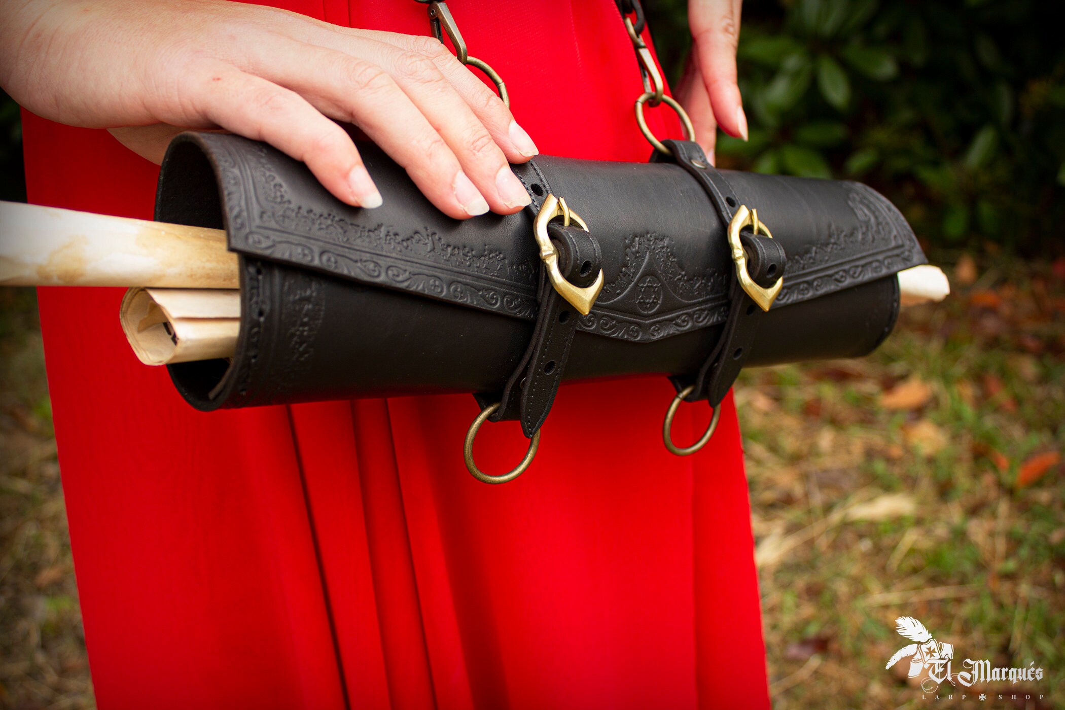 Black Leather Scroll Holder With Potion Holder or Book. Medieval Belt ...