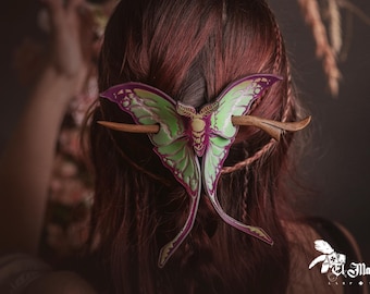 Pasador de pelo de cuero con forma de polilla lunar, accesorio para el cabello estilo cottagecore