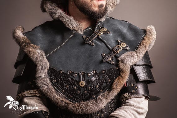 Viking Suede Hood With Fur Trim: Medieval LARP Costume
