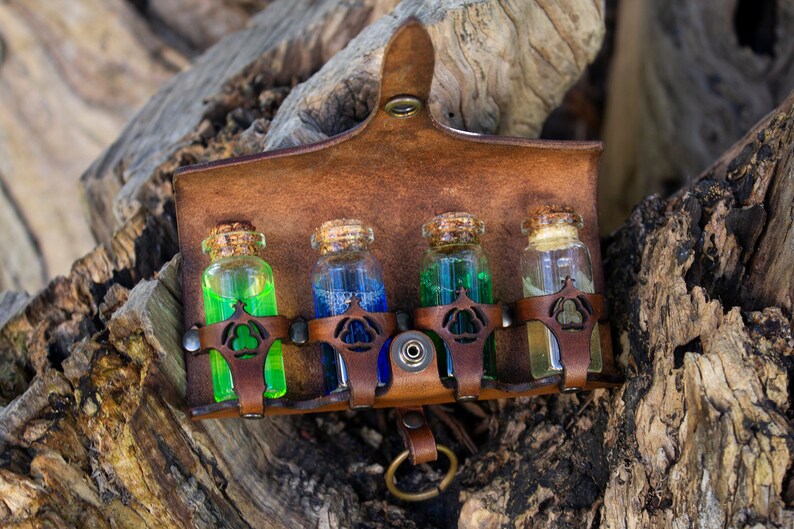 Steampunk Potion Bottle Larp. Brown Leather Belt Holder Four Etsy