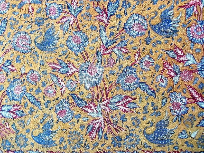 1930s INDONESIAN ANTIQUE BATIK Tjoa Tjoen Kiat Signature Vintage Fabric Hand Drawn Three Kingdom Batik Tulis Peranakan Tiga Negeri Peony
