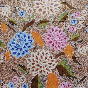 Lotus Tanahan Pekalongan BATIK ARTWORK, Batik Tulis Sarong European Bouquets, Authentic Indonesian Batik Tulis Tapestry