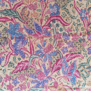 Fine Antique Batik Tulis Indonesia, Mid 20th Century Vintage Batik Artwork, Peranakan Batik Tapestry, Sekar Jagad Bouquet by Tjoa Family