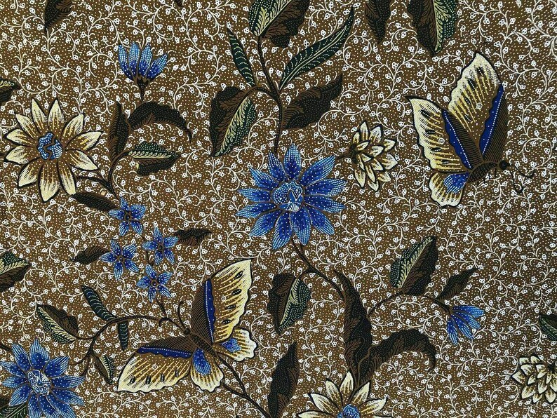 Kain Batik Indonesia Lasem Classic Batik Tulis Genuine Batik Artwork Blue Chrysantemum Authentic INDONESIAN BATIK Hand Drawn FABRIC