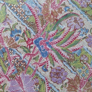 Vintage Batik Tulis Indonesia, Mid 20th Century Old Batik Artwork, Beautiful Peranakan Batik Tapestry, Galaran Floral by Tjoa Family