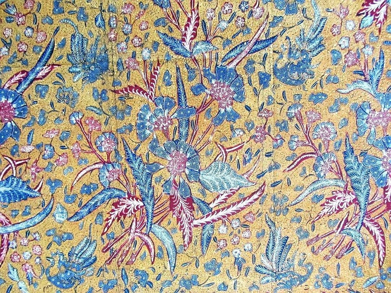 1930s INDONESIAN ANTIQUE BATIK Tjoa Tjoen Kiat Signature Vintage Fabric Hand Drawn Three Kingdom Batik Tulis Peranakan Tiga Negeri Peony