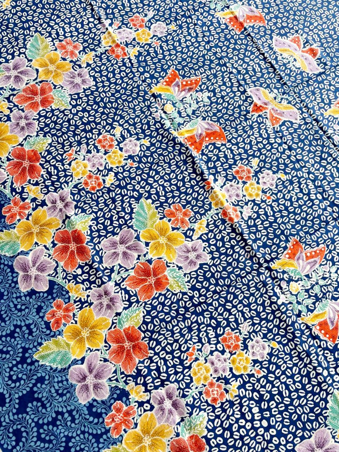 Blue Floral Batik Fabric: Hand-stamped Indonesian Cotton Sarong - Etsy