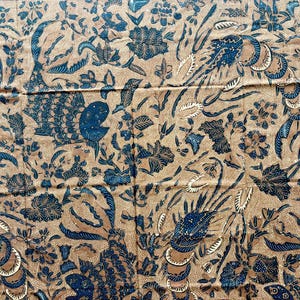 Vintage Batik Tulis Indonesia, Late 20th Century Batik Artwork, Unique Javanese Batik Tapestry, Shrimp and Fish Design Traditional Textile