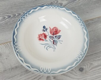 old porcelain plates lot of 6 pink and blue flowers France Antique dessert plates 191020 Digoin Sarreguemines opaque porcelain