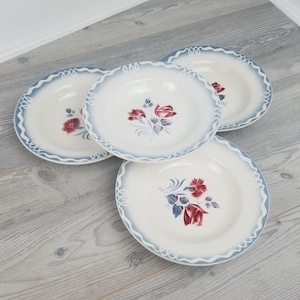 Very Nice 4x Vintage Sarreguemines Digoin Marinette Design Soup/Dessert Plates/Bowls