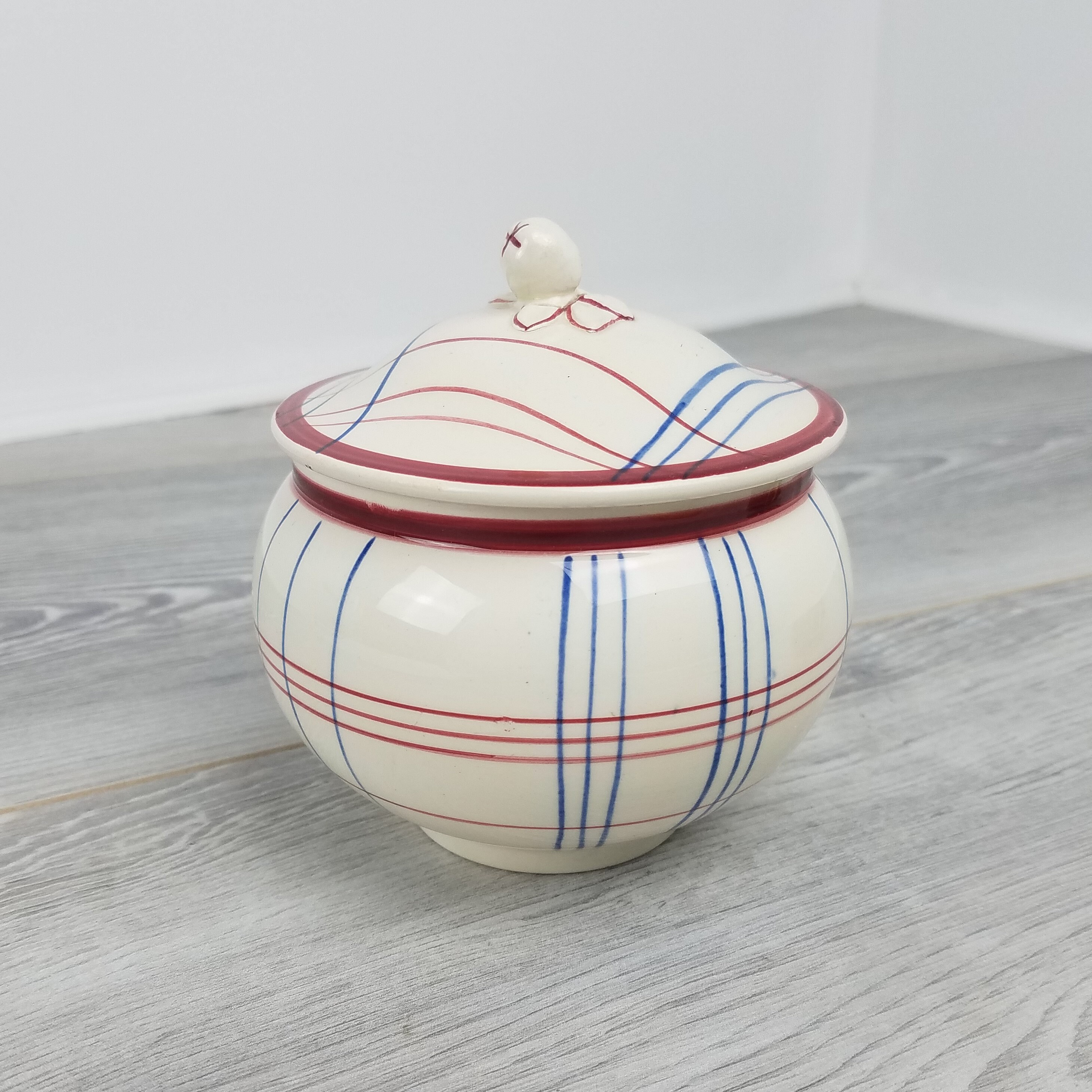 Excellent État Vintage Gien Brigitte Design Peint à La Main Sugar Bowl/Jam Pot Bon Jar