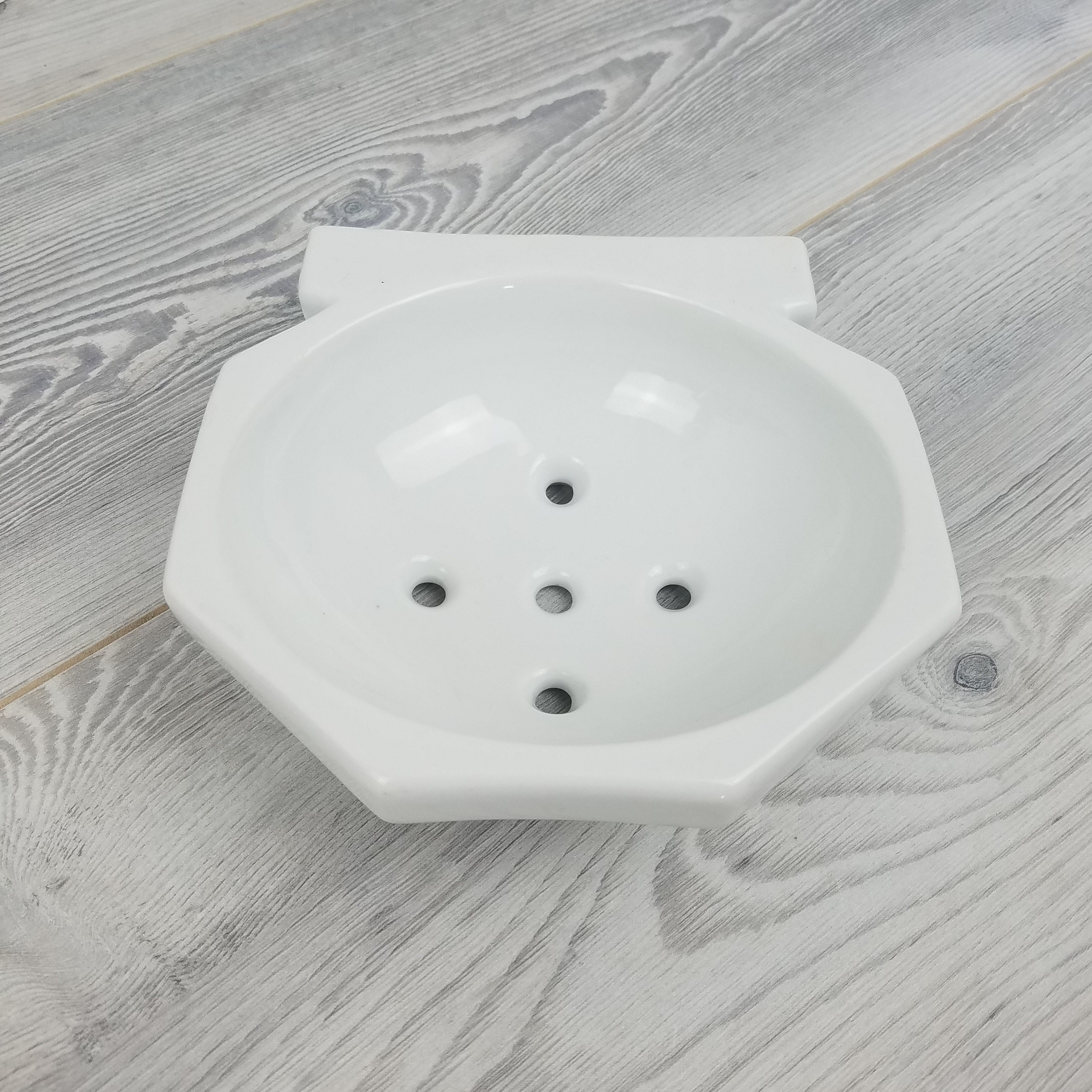 Grand Porte-Savon Mural en Porcelaine Français Vintage