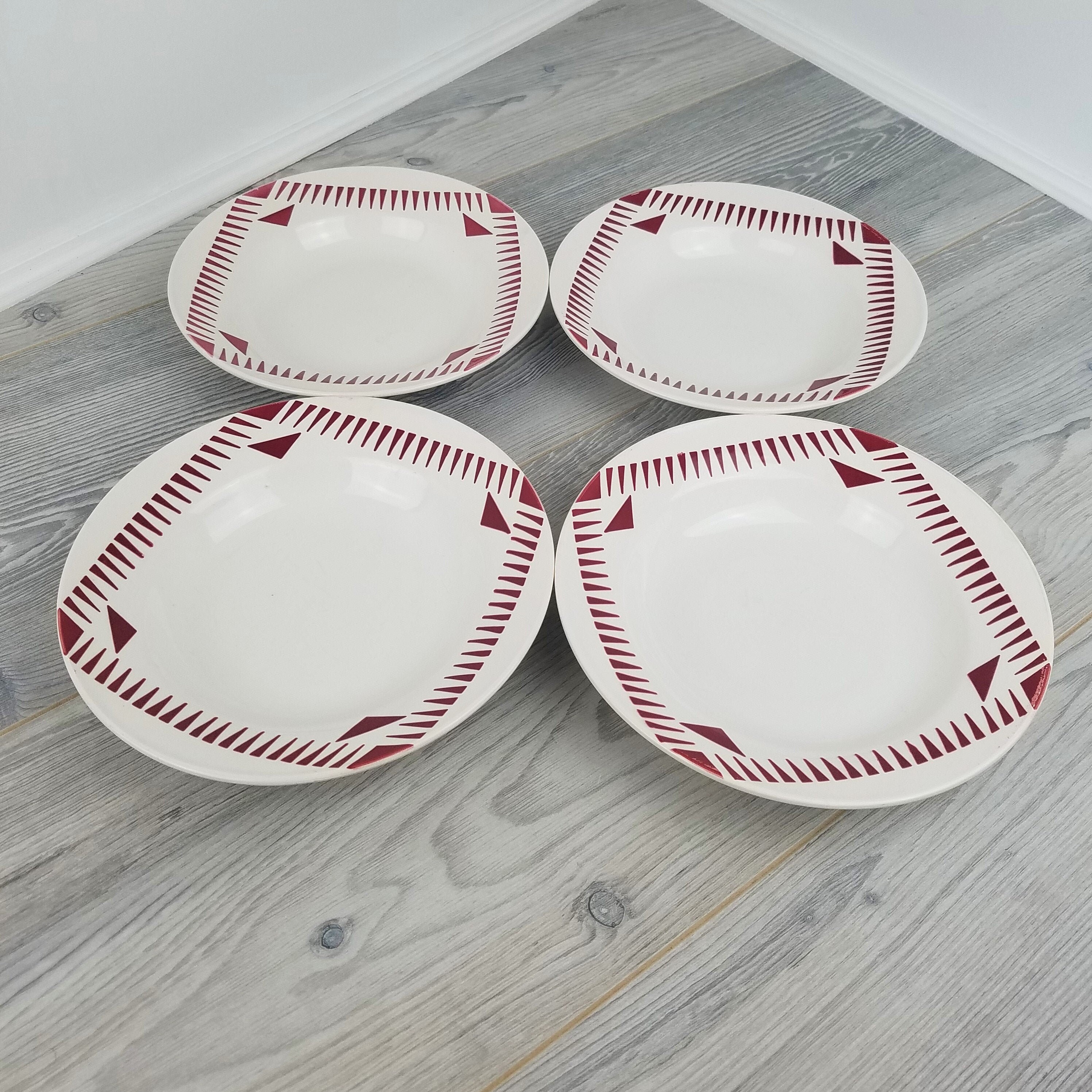 4 X Bon État Vintage Digoin Van Houten Design Soupe/Assiettes à Desserts Bols