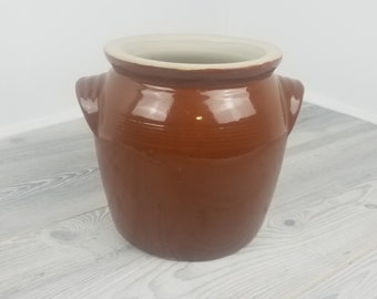 Una hermosa olla grande de Gres Pot-Cofit-Crock-Saloir de color marrón castaño