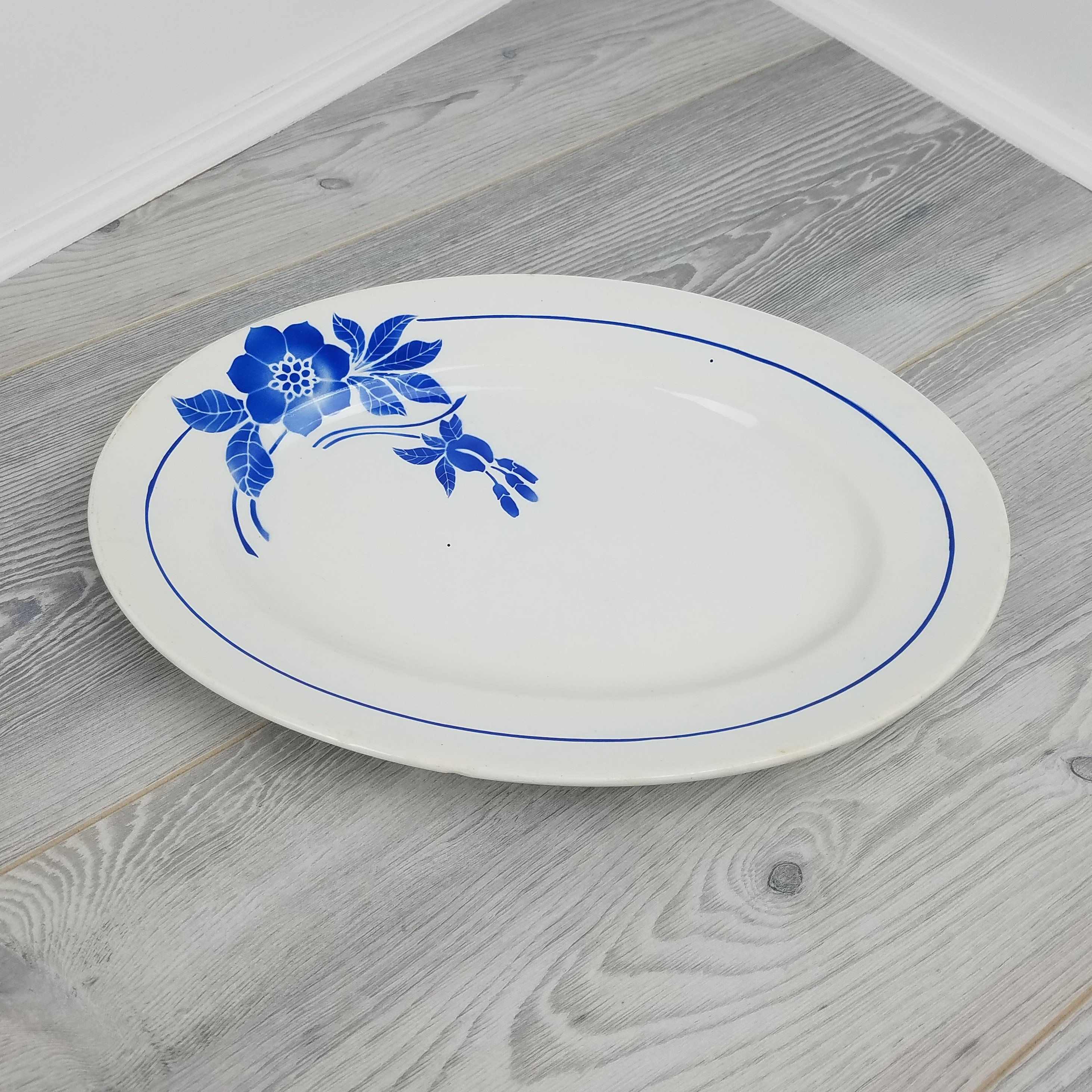 Vintage P B Limoges Bleu Flore Desgin Grande Assiette Ovale/Plateau