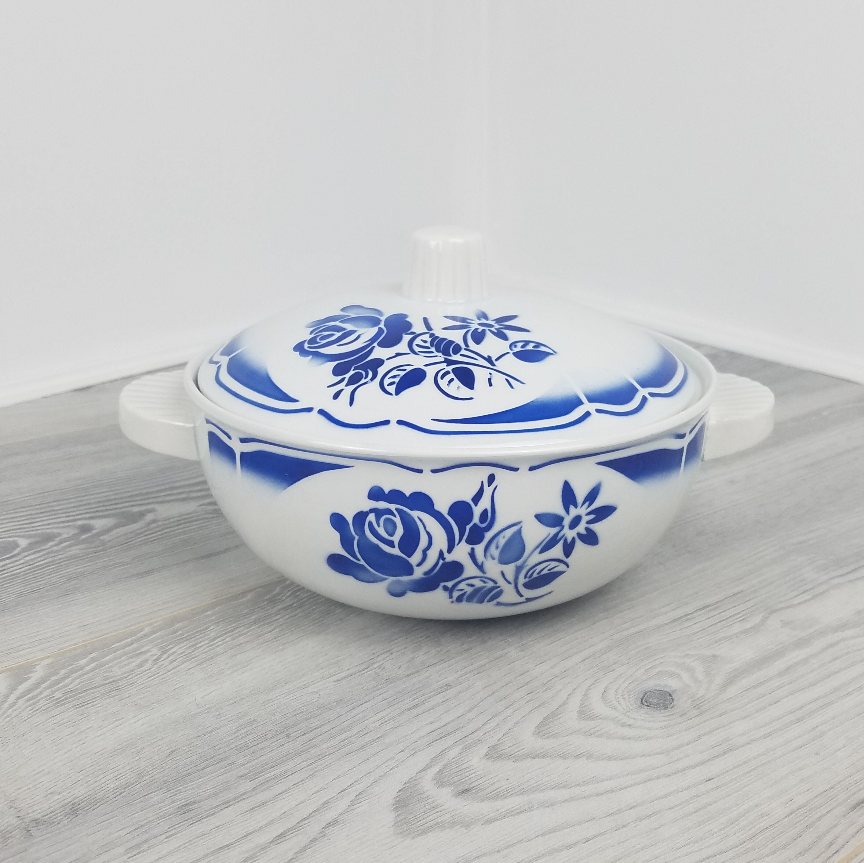 Millésime Français Badonviller Bleu Floral Années 1930 Tureen/Soupière