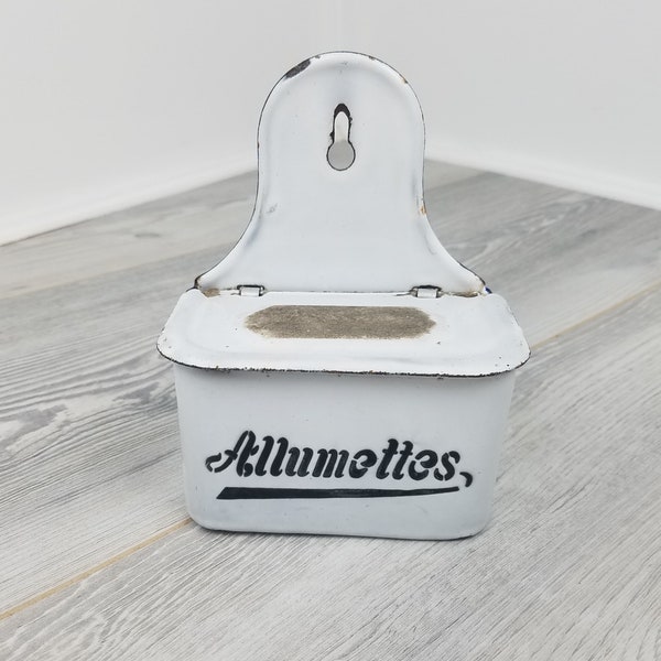 Vintage French Blue and White Enamel Match/Allumettes box