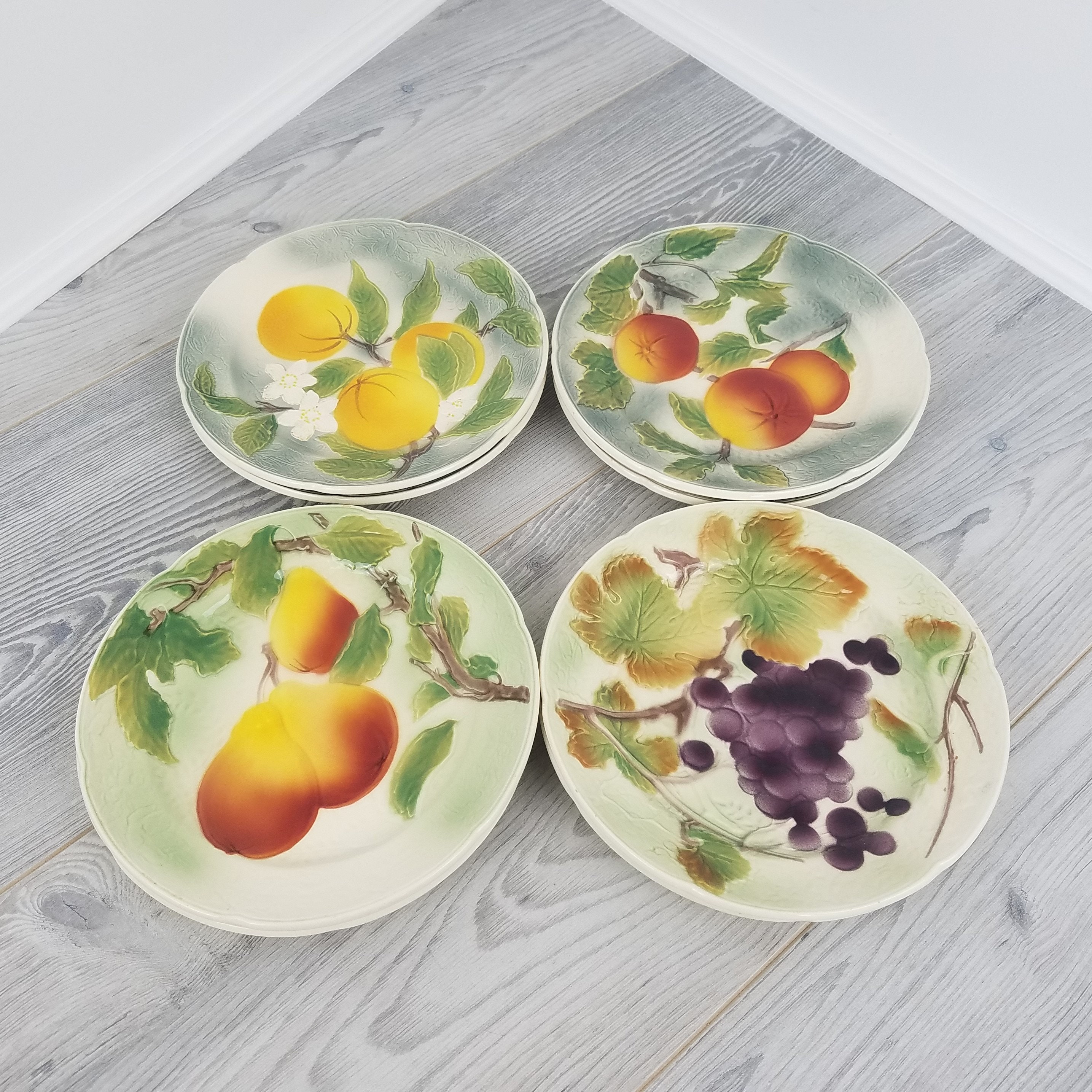 8 Vintage Des Années 1970 Stunning St Clements Fruit Design Majolica Petites Assiettes Rondes