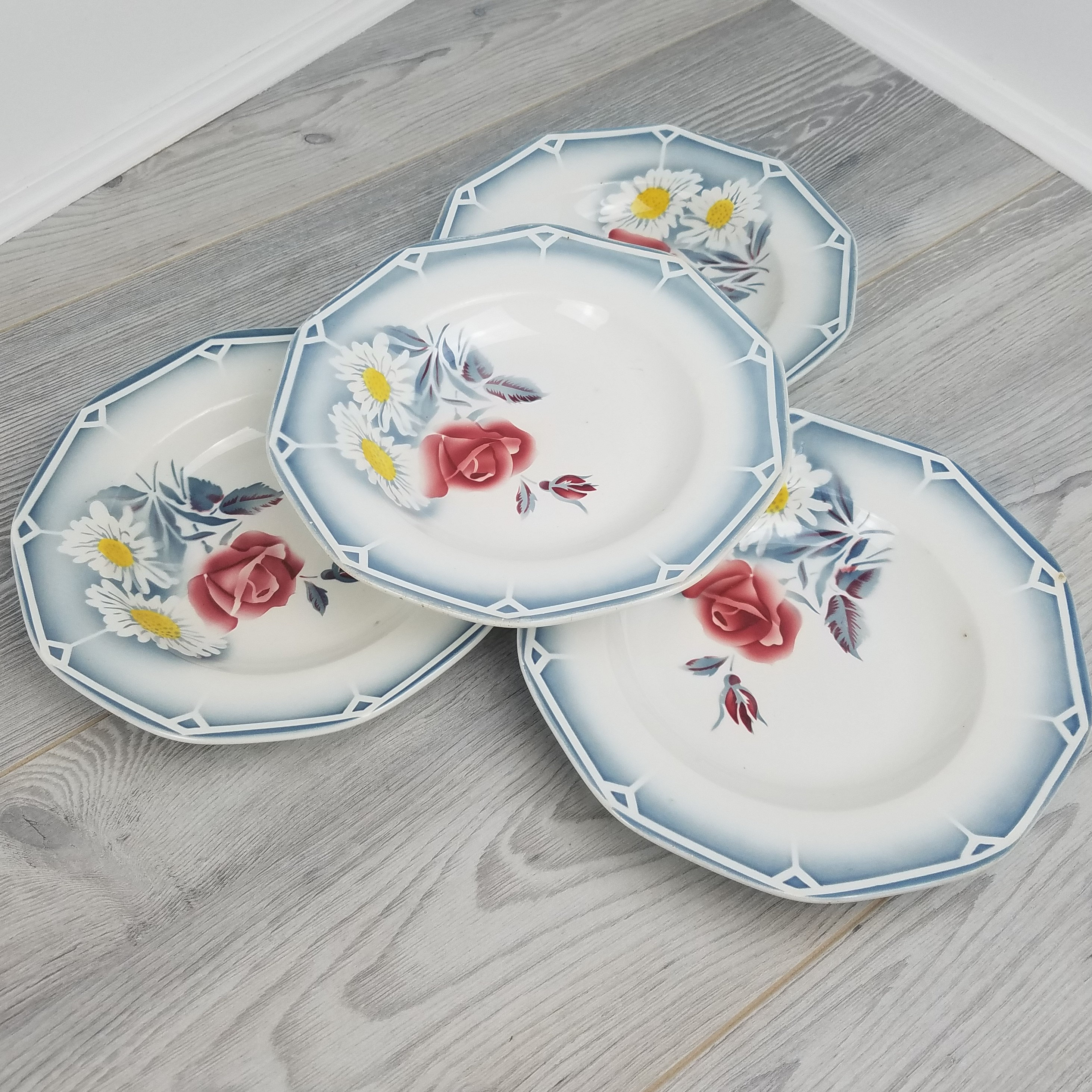 4x Sarreguemines Vintage Digoin Oscar Design Soupe/Assiettes à Dessert Bols