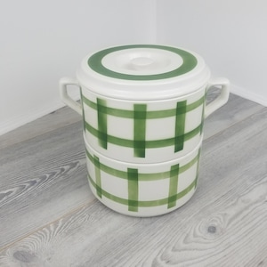 Moulin Des Loups Green Check Tureen and Saladier: Retro French Design
