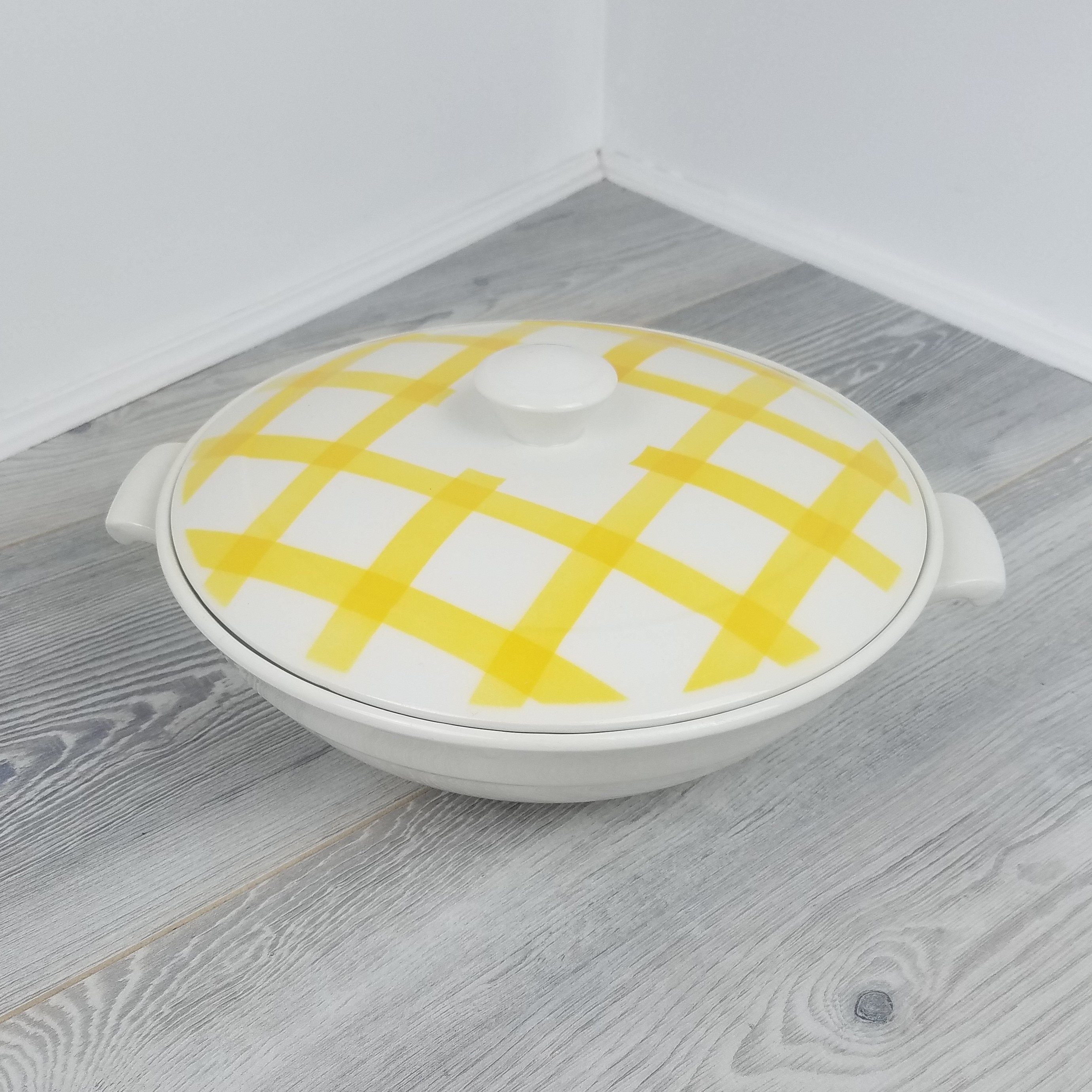 Vintage Yellow Ecossais Nappe Sarreguemines Digoin, Estilo Moulin des Loups Sopera/Sopa
