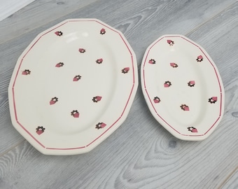 2 x Vintage St Amand Pink and Brown Oval Plates/Platters