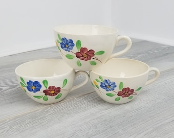 3x Pretty Vintage Digoin Floral Hand painted Tea/Coffee Cups