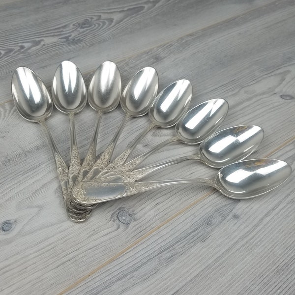 Antique French Silver Plated Dessert Spoons Set of Eight