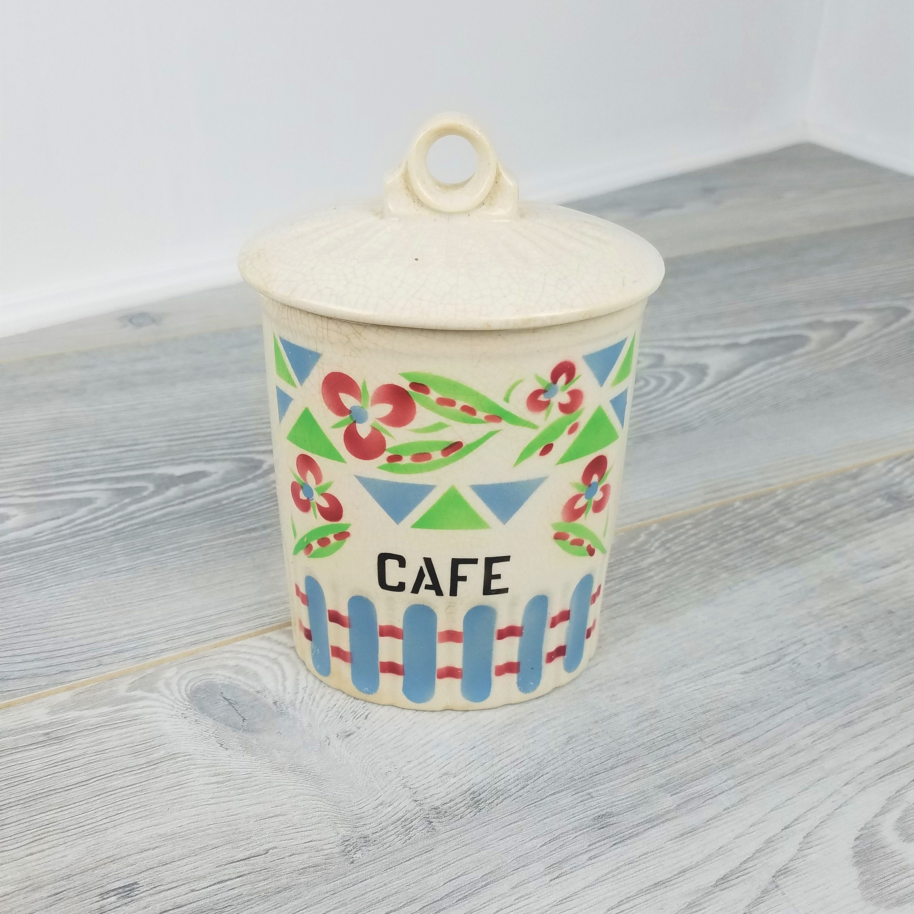 Vintage Français Cafe Jar/Canister/Pot With A Sweet Pea Design Vintage Vintage Vintage