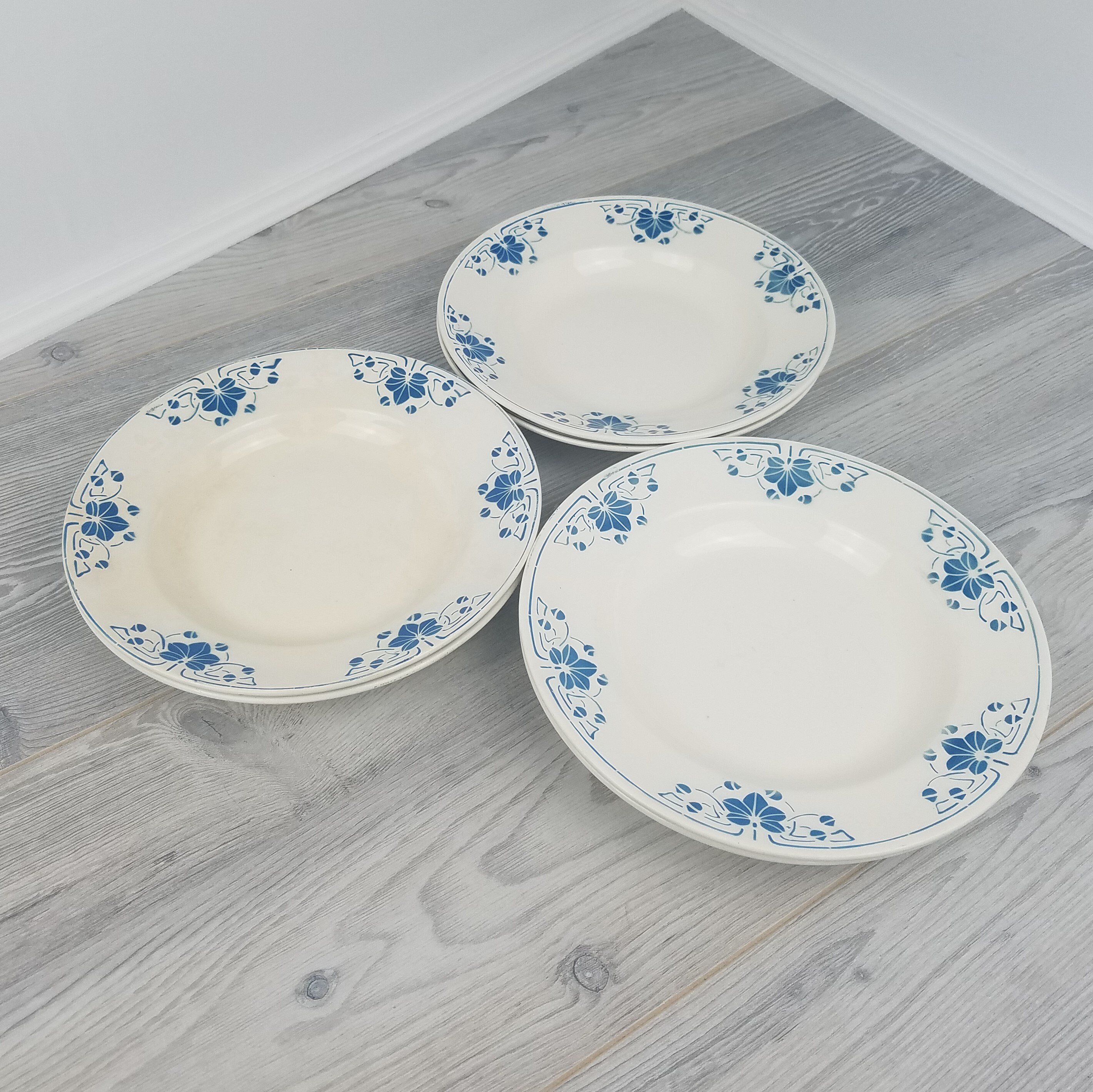 6 X Antique 1900-1905 Badonviller Baudin Design Soupe/Assiettes à Desserts