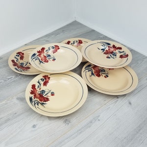 6x Bold Carnation Design in Red And Blue K&G Luneville Soup/Desert Course Bowls/Plates