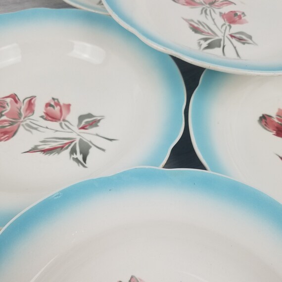 Assiettes creuses à la rose bleue Digoin - L'atelier Belle Lurette