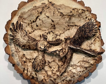 Fighting Red Tailed Hawks 1 - wood slice