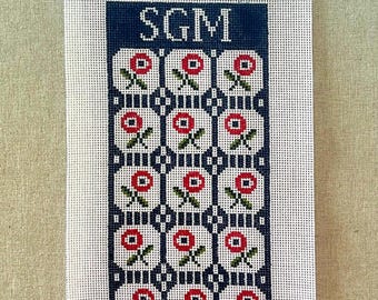 Broderie sur toile « Riva » coquelicot Hoffmann | Mouvement de la Sécession viennoise | Toile monochrome 18 mailles peinte à la main