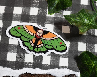 Pegatina de vinilo de polilla tradicional americana / Pegatinas hechas a mano / Ilustración de tatuaje tradicional americano / Pegatinas de vinilo / Pegatinas con purpurina