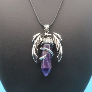 3D Drachen Amethyst Anhänger Halskette: Handgemachter mythischer Schmuck