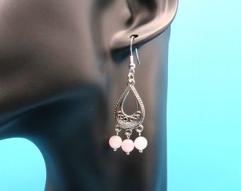 Sublimes et uniques boucles d'oreilles lustre en forme de larme faites main en argent sterling 925 avec pierres précieuses de quartz rose • Pierre d'amour • bijoux en cristal