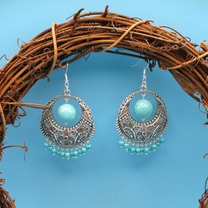 Turquoise Chandelier Earrings: Sterling Silver Handmade Crystal Jewelry