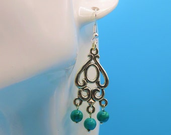 blue-green Chrysocolla gemstones Distinctive & extraordinary Boho style chandelier 925 Sterling silver earrings with gorgeous genuine Jewellery Earrings Chandelier Earrings 