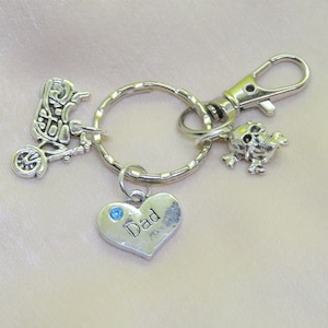 Biker Dad Keychain: Handmade Motorbike & Skull Charm Keyring
