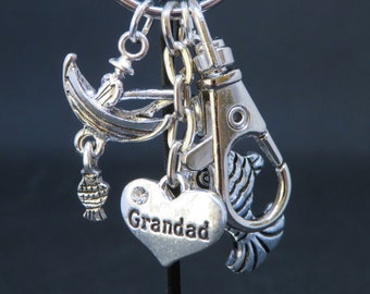 Special & unique Grandad keyring  fishing themed with fishing boat • Grandad heart and fish charms • anglers • handmade Grandfather gifts