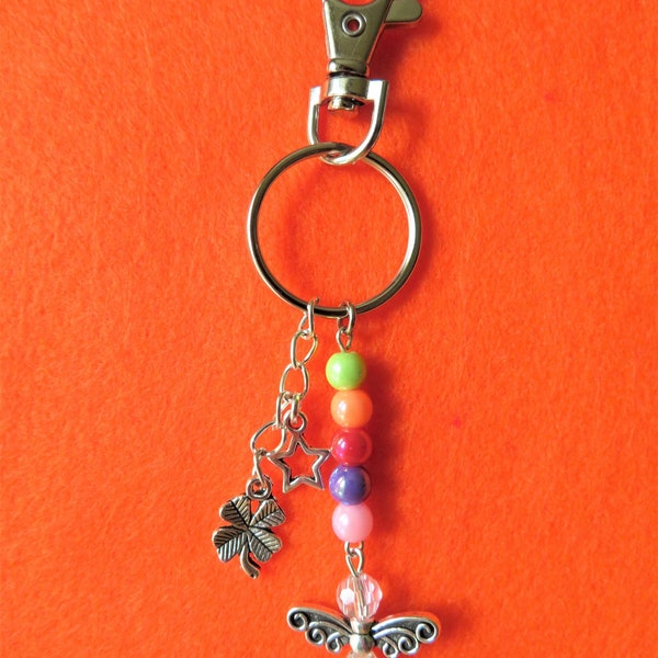 Sparkly handmade crystal Angel “world’s greatest mum” keyring or handbag charm with multi-coloured beads and an Angel wing charm