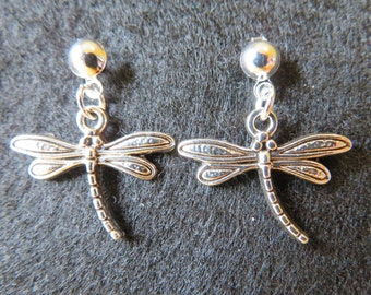 Adorable & unique Dragonfly charm silver filled stud drop handmade earrings • animal jewellery • gifts for nature lovers • unusual earrings