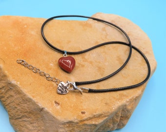 Red Goldstone Heart Pendant Necklace: Adjustable Black Cord, Handmade Jewellery