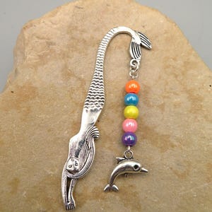 Handmade Mermaid Bookmark: Rainbow Beads & Dolphin Charm