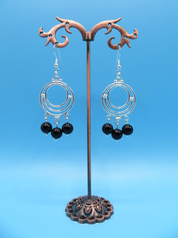 Boucles D'oreilles Pendantes Noires Et Argentées - Neuves Avec étiquettes - Pour Femme Adulte