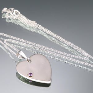 Collana con ciondolo a forma di cuore in argento sterling fatto a mano con ametista