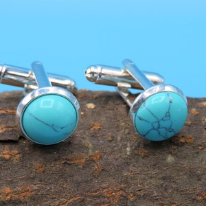 Stunning crystal cuff links with genuine bright blue Turquoise gemstones or green Indian Agate crystals • unique gift • handmade accessories