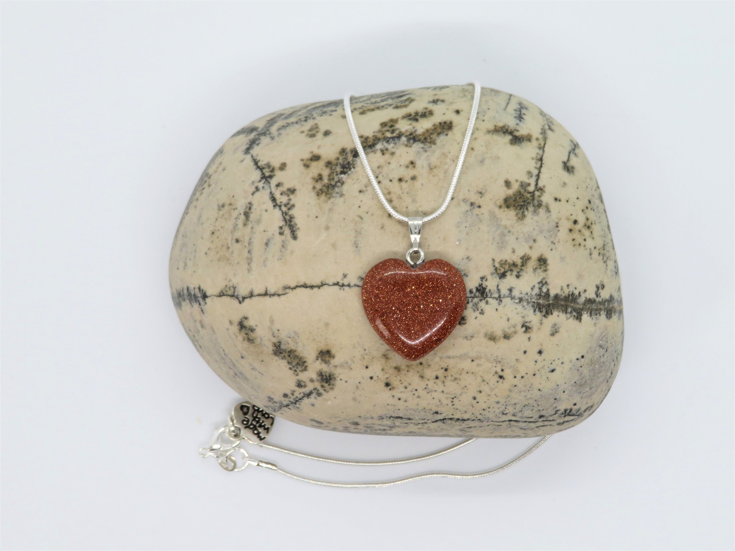 Handmade Red Goldstone Heart Pendant: 925 Sterling Silver Gemstone